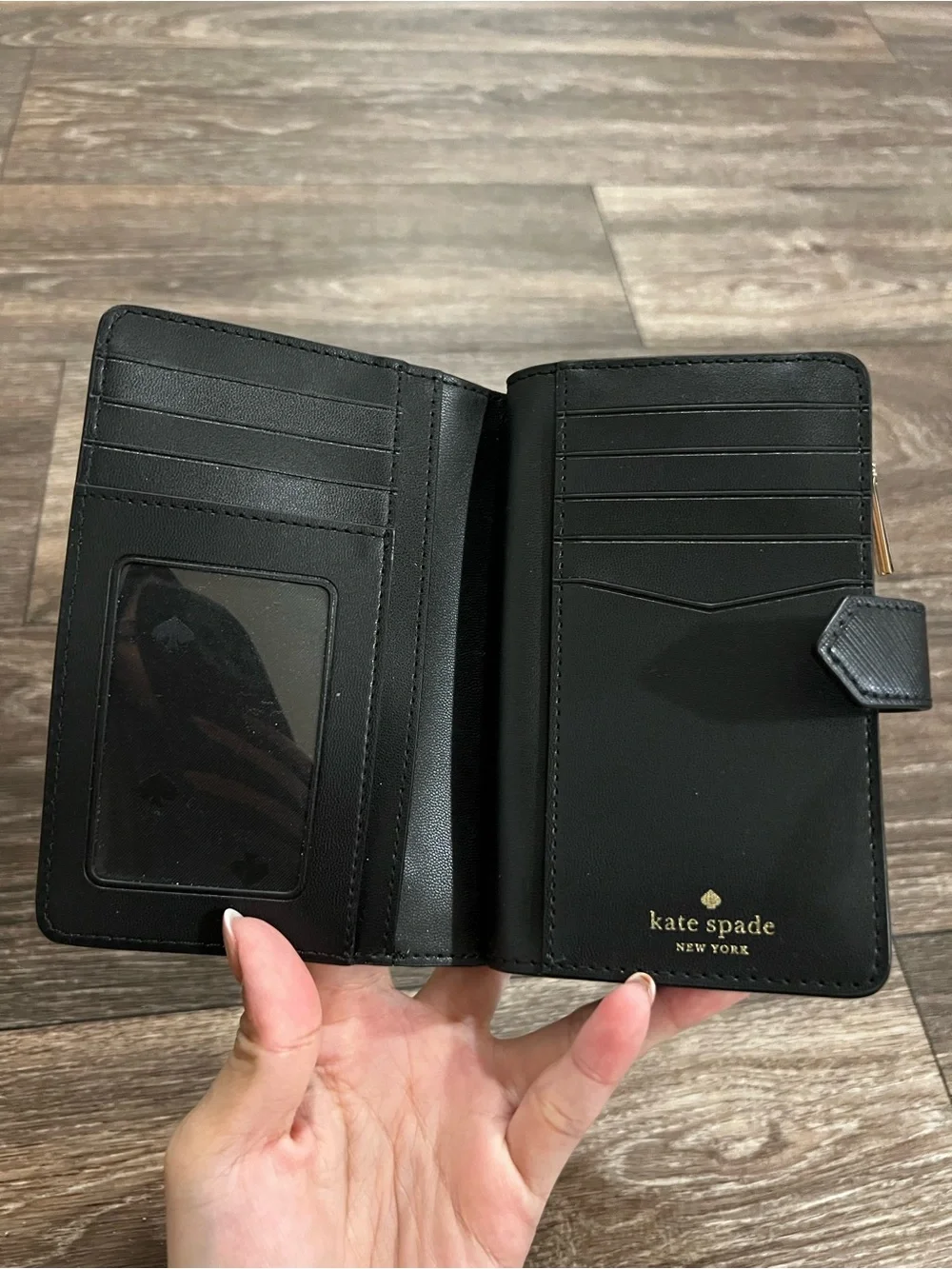 kate spade Staci Colorblock Black and Cream Medium Compact Bifold Wallet
